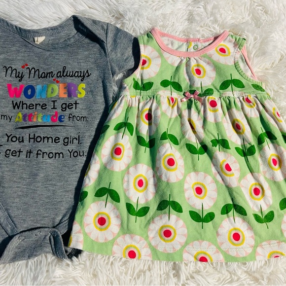 Carter's Gray Bodysuit and Green Floral Dress Set - Picture 1 of 2